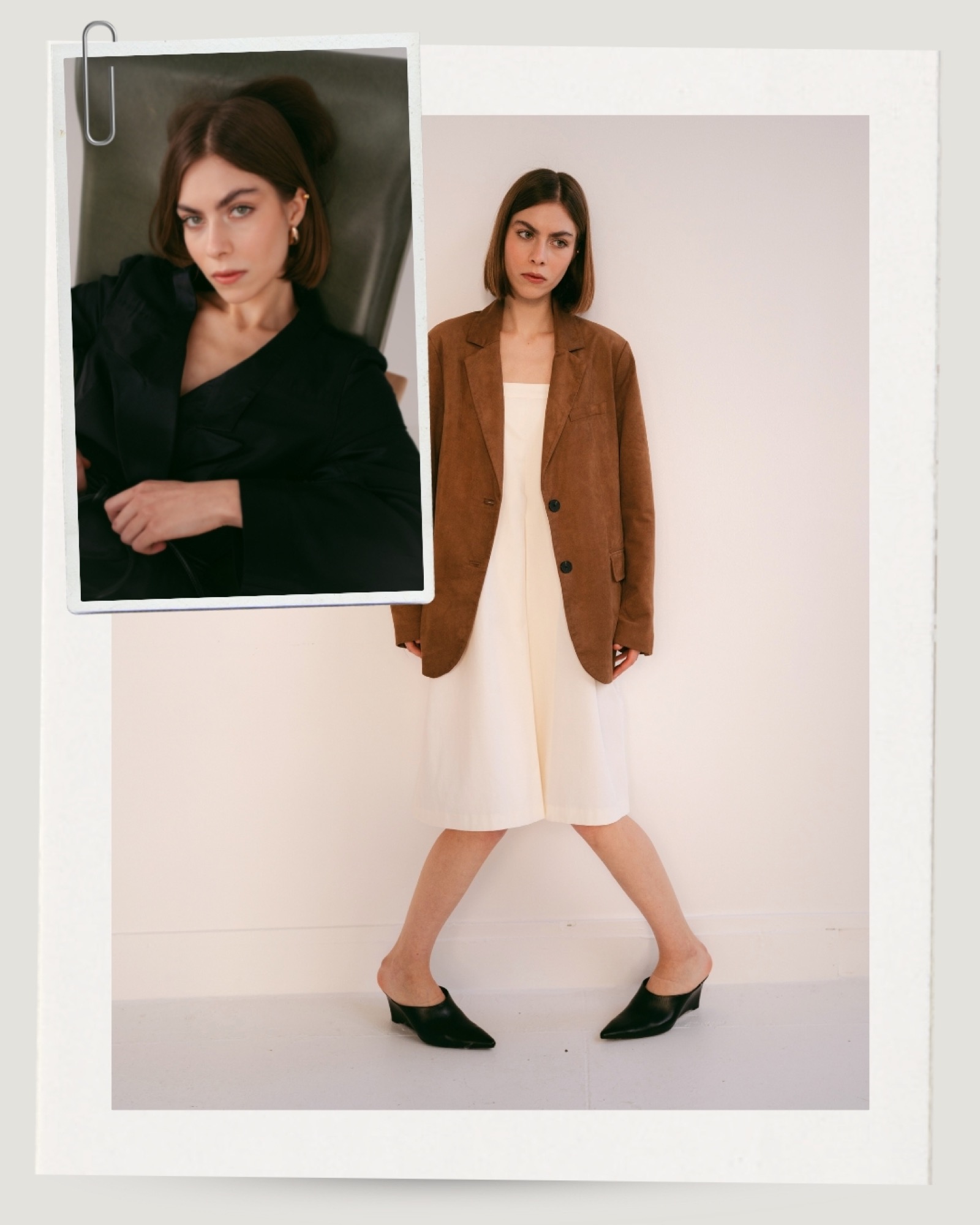 Composizione editoriale — collage fotografico moda con dettagli di accessori e tessuti
