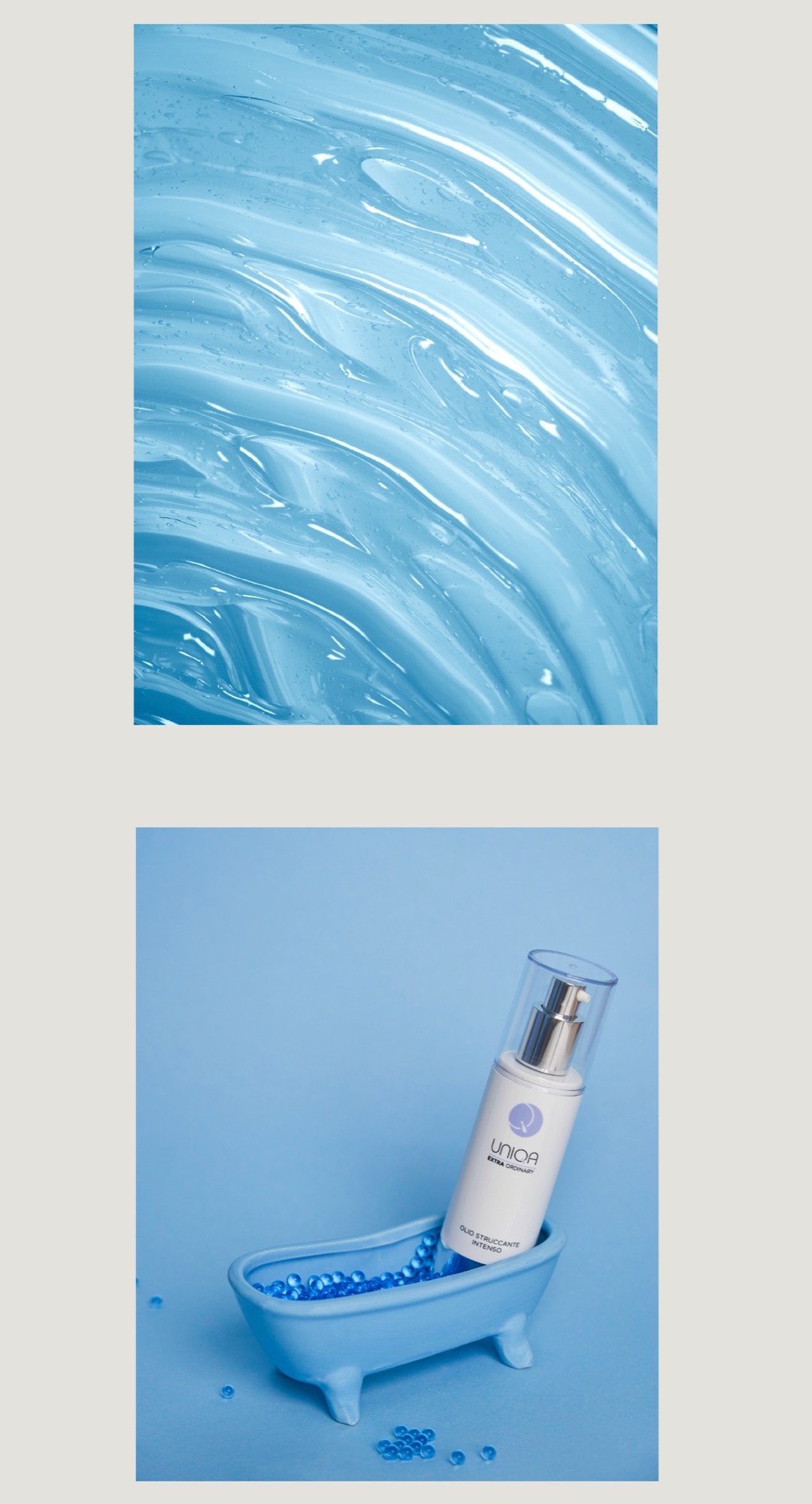 Fotografia prodotto cosmetico — texture e materia con luce radente su sfondo chiaro